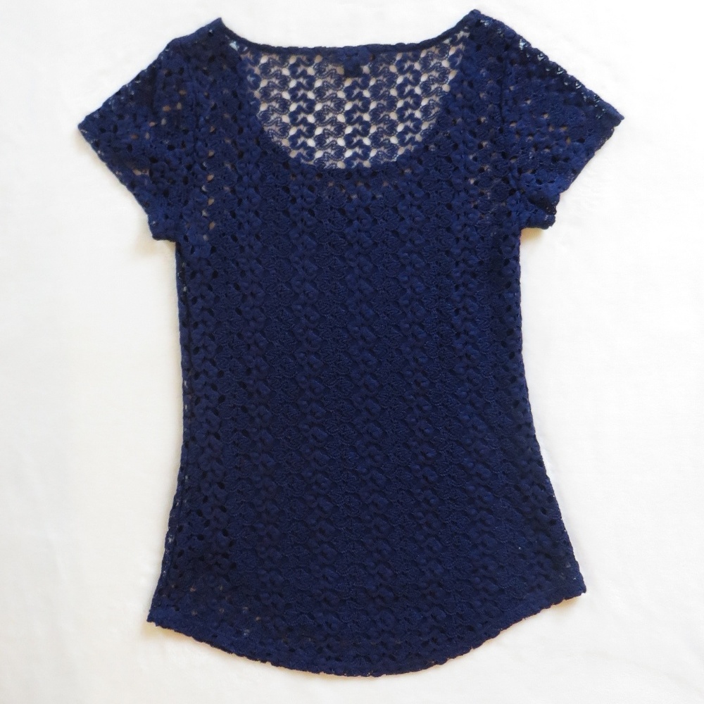Banana Republic Navy Blue Crochet Lace Top Size XS